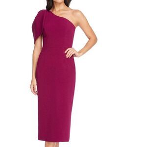 NWT New Dress the Population Magenta Tiffany One-Shoulder Midi Dress. Large